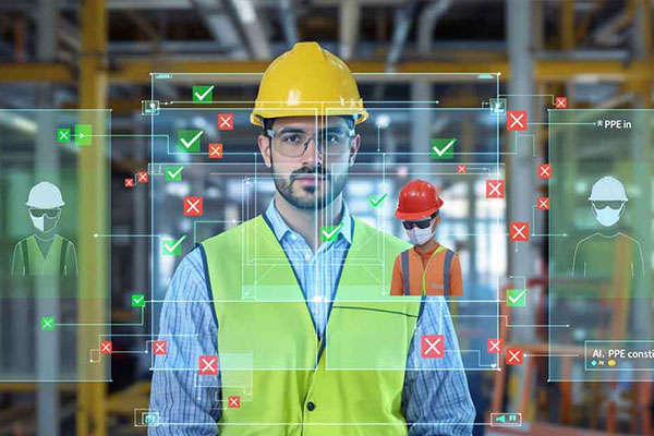 A vision inspection screen recognizing a worker wearing safety equipment